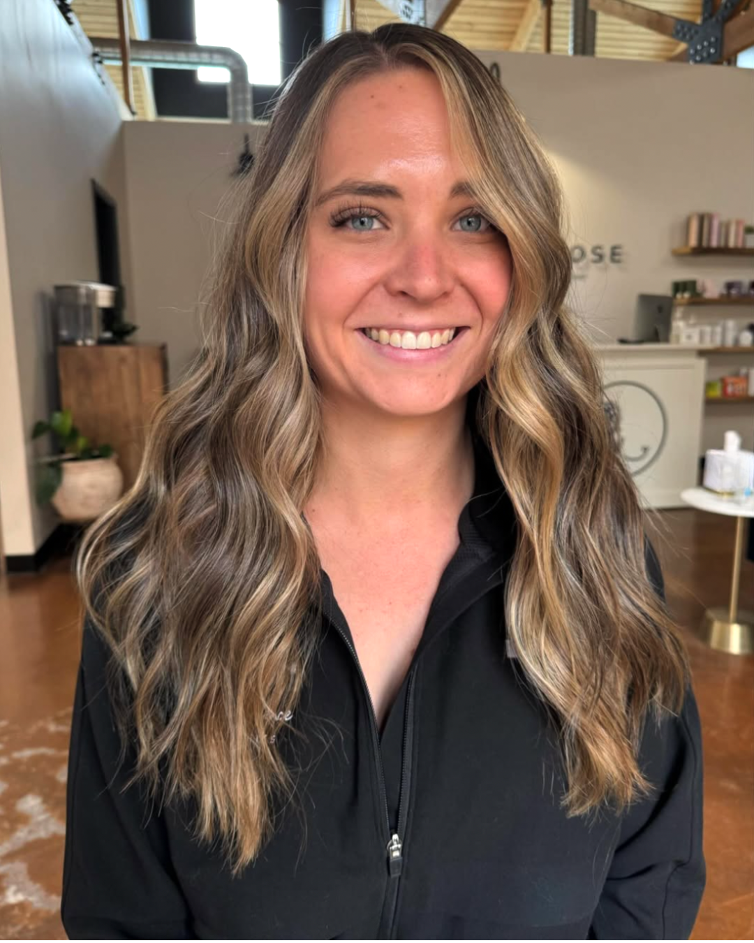 Long dimensional fudgy bronde hair by Ashlyn